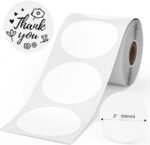 Etichete rotunde albe 2”(50mm) pe rol, 400 bucăți, pentru imprimantă termică 4×6 – autocolante termice premium pentru logo, etichete personalizate și small business