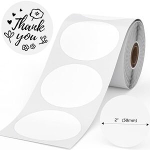 Etichete rotunde albe 2”(50mm) pe rol, 400 bucăți, pentru imprimantă termică 4×6 – autocolante termice premium pentru logo, etichete personalizate și small business