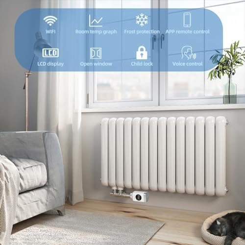 Termostat Inteligent pentru Calorifer SALCAR TRV801W WiFi, Smart Radiator Thermostat cu LCD, Compatibil Alexa & Google Home, Tuya, Fără Hub - imagine 2