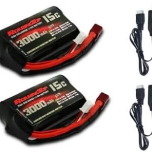 Baterie RC RoaringTop 7.4V 2S Li-ion 3000mAh cu T-Plug, acumulator reîncărcabil pentru mașini RC + 2 încărcătoare USB