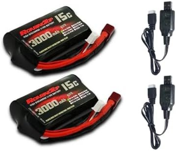 Baterie RC RoaringTop 7.4V 2S Li-ion 3000mAh cu T-Plug, acumulator reîncărcabil pentru mașini RC + 2 încărcătoare USB