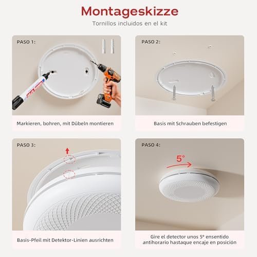 Detector inteligent de fum WiFi cu baterie 10 ani, notificări prin aplicație, funcție self-test și buton mute, compatibil Tuya & Smart Life, set 2 bucăți – Safeliveo - imagine 9