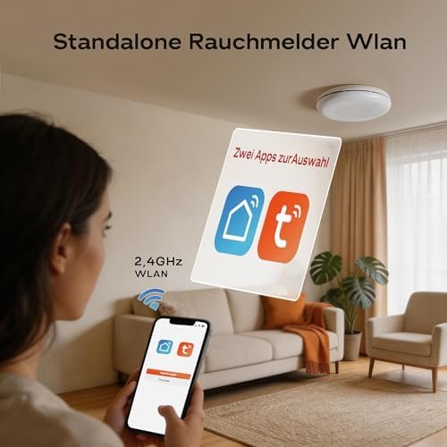 Detector inteligent de fum WiFi cu baterie 10 ani, notificări prin aplicație, funcție self-test și buton mute, compatibil Tuya & Smart Life, set 2 bucăți – Safeliveo - imagine 3