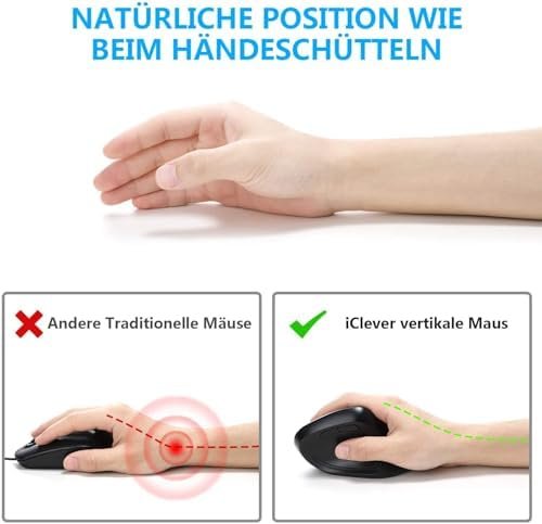 Mouse ergonomic vertical wireless iClever, 6 butoane, DPI reglabil 1000/1600/2000/2400, mouse optic 2.4G confortabil pentru laptop, PC, Mac și Windows - imagine 2