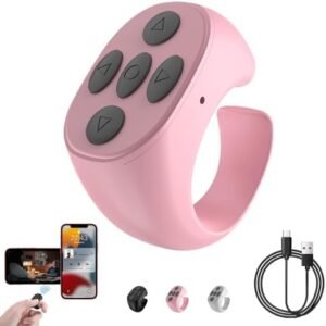 Telecomandă Bluetooth wireless tip inel pentru telefon și tabletă, control selfie, scroll și schimbare pagini, reîncărcabilă