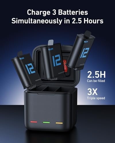 Kit încărcător triplu cu 2 baterii pentru GoPro Hero 12 / 11 / 10 / 9 Black, stație încărcare Type-C compatibilă baterii originale – TELESIN - imagine 2