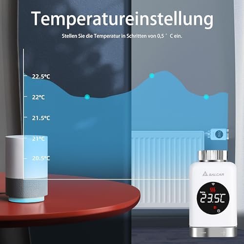 Termostat Inteligent pentru Calorifer SALCAR TRV801W WiFi, Smart Radiator Thermostat cu LCD, Compatibil Alexa & Google Home, Tuya, Fără Hub - imagine 5