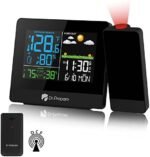 Ceas deșteptător digital cu proiecție și senzor exterior, stație meteo wireless, afișaj temperatură interior/exterior, proiector tavan pentru dormitor – DR.PREPARE