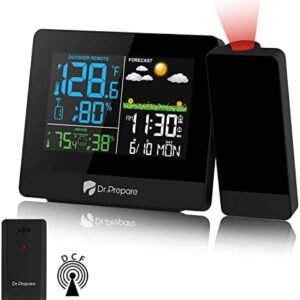 Ceas deșteptător digital cu proiecție și senzor exterior, stație meteo wireless, afișaj temperatură interior/exterior, proiector tavan pentru dormitor – DR.PREPARE