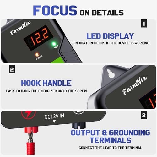 Generator electric pentru gard electric 12KV, energizator 2 Jouli cu LED indicator, rază până la 15 km, protecție animale sălbatice pentru ferme și grădini - imagine 4