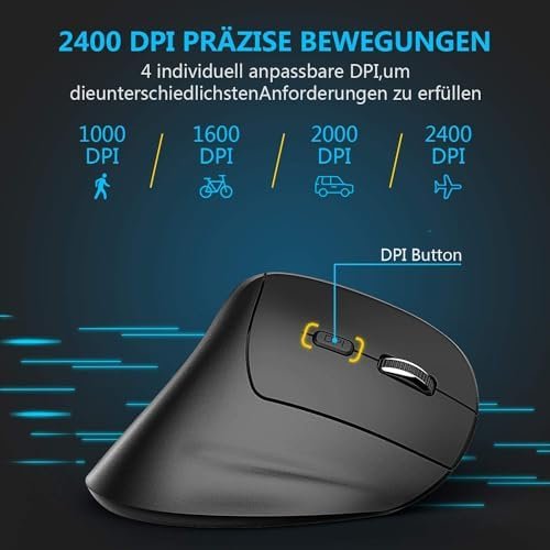 Mouse ergonomic vertical wireless iClever, 6 butoane, DPI reglabil 1000/1600/2000/2400, mouse optic 2.4G confortabil pentru laptop, PC, Mac și Windows - imagine 3