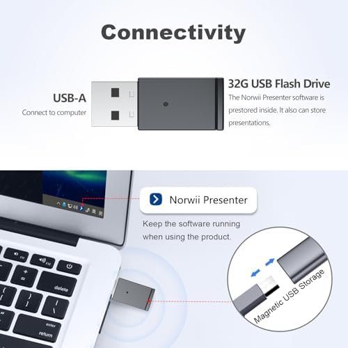 Telecomandă pentru prezentări NORWII cu pointer digital, highlight și zoom, presenter wireless cu mouse integrat și memorie USB 32GB – USB-A - imagine 5