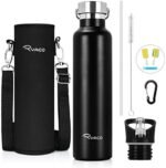 Sticlă termoizolantă din inox 600 ml, vacuum dublu perete, BPA Free, anti-scurgere, cu 2 capace interschimbabile și husă neopren – RYACO