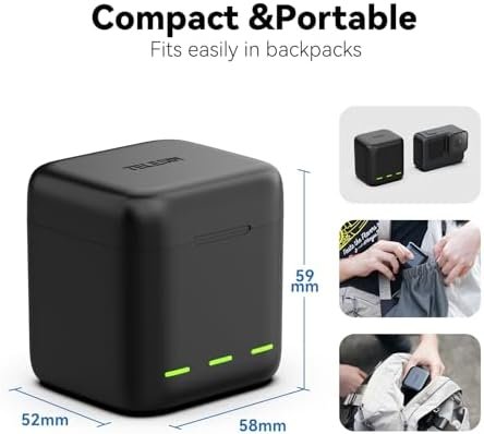 Kit încărcător triplu cu 2 baterii pentru GoPro Hero 12 / 11 / 10 / 9 Black, stație încărcare Type-C compatibilă baterii originale – TELESIN - imagine 8