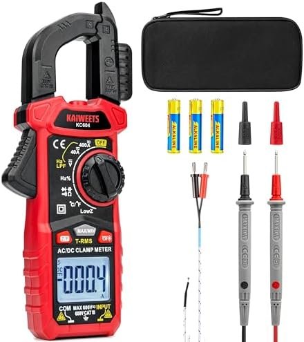 Clește Ampermetric Digital KAIWEETS KC604 AC/DC, True RMS 400A, Multimetru cu Temperatură, NCV, LowZ, LPF, Lanternă și Ecran Iluminat