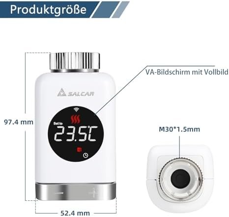 Termostat Inteligent pentru Calorifer SALCAR TRV801W WiFi, Smart Radiator Thermostat cu LCD, Compatibil Alexa & Google Home, Tuya, Fără Hub - imagine 6