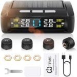 Sistem Monitorizare Presiune Anvelope Auto TPMS Geloo cu 4 Senzori Externi, Display Solar Wireless, Alarmă Presiune și Temperatură Pneuri