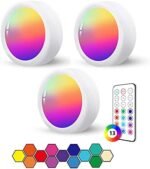 Set 3 spoturi LED RGB HiDure pentru dulap și mobilier, lumini tip Puck Light cu atingere (Tap Light), iluminare multicoloră pentru cabinet, dressing și closet – Crem