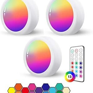 Set 3 spoturi LED RGB HiDure pentru dulap și mobilier, lumini tip Puck Light cu atingere (Tap Light), iluminare multicoloră pentru cabinet, dressing și closet – Crem