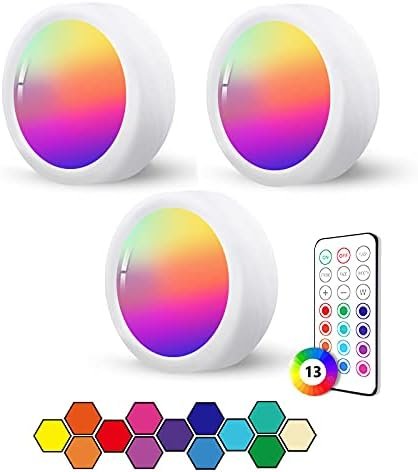 Set 3 spoturi LED RGB HiDure pentru dulap și mobilier, lumini tip Puck Light cu atingere (Tap Light), iluminare multicoloră pentru cabinet, dressing și closet – Crem