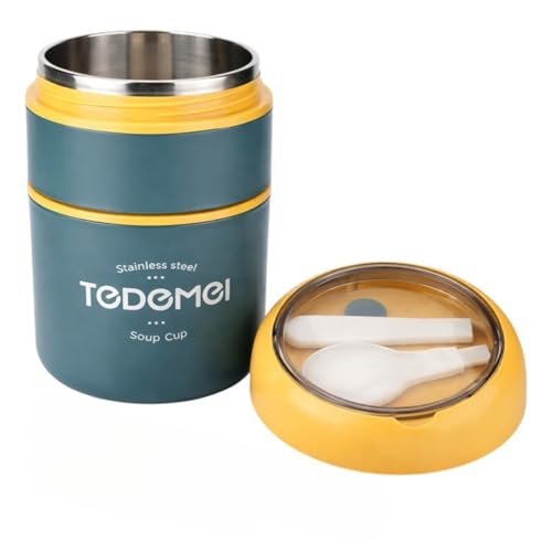 Cutie termoizolantă pentru prânz din inox 710 ml, 2 niveluri, etanșă, fără BPA, cu lingură – lunch box termic pentru supă, orez și mese complete, albastru