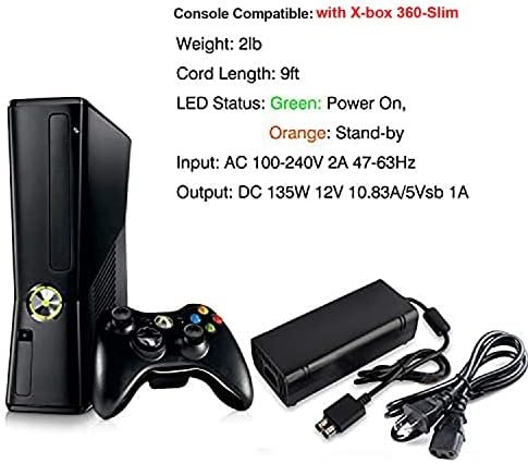 Sursă alimentare Xbox 360 Slim 135W, adaptor AC replacement non-OEM, 12V 10.83A, voltaj universal, LED indicator - imagine 4