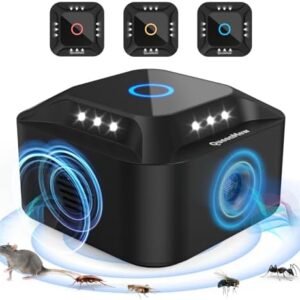 Aparat cu ultrasunete anti-șoareci și șobolani 360°, frecvență reglabilă, cu lumină LED stroboscopică, repelent rozătoare pentru priză – interior