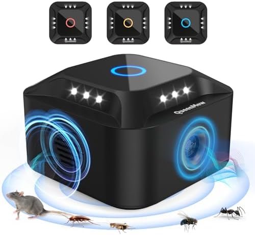 Aparat cu ultrasunete anti-șoareci și șobolani 360°, frecvență reglabilă, cu lumină LED stroboscopică, repelent rozătoare pentru priză – interior