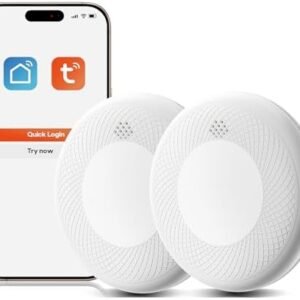 Detector inteligent de fum WiFi cu baterie 10 ani, notificări prin aplicație, funcție self-test și buton mute, compatibil Tuya & Smart Life, set 2 bucăți – Safeliveo