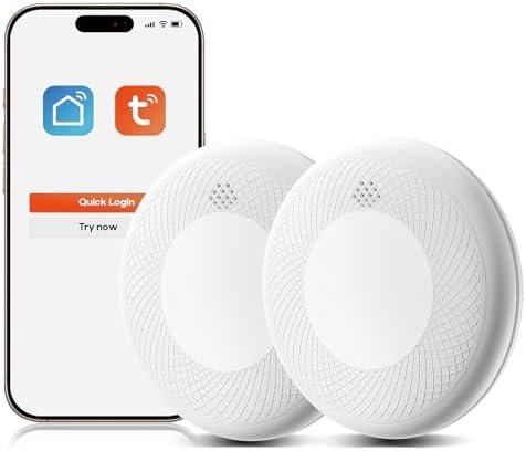 Detector inteligent de fum WiFi cu baterie 10 ani, notificări prin aplicație, funcție self-test și buton mute, compatibil Tuya & Smart Life, set 2 bucăți – Safeliveo