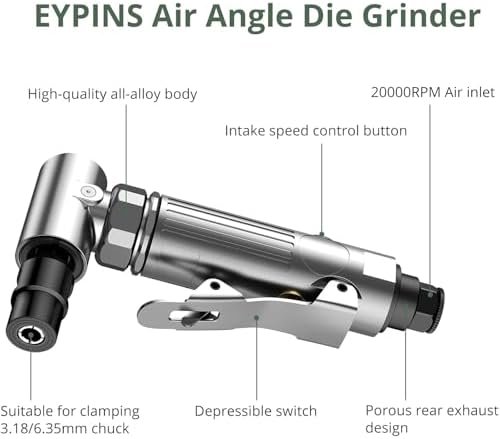 Set polizor pneumatic unghiular 90° cu accesorii, mini șlefuitor cu aer comprimat 90 PSI (6.2 Bar), discuri abrazive 50 mm și capete pentru lustruire – EYPINS - imagine 3