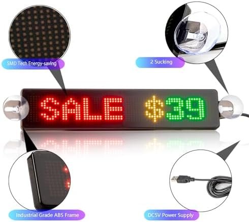 Panou LED RGB programabil cu text derulant, control Bluetooth prin aplicație, USB 5V, afișaj LED personalizabil pentru mașină, magazin, bar sau business – Leadleds - imagine 3