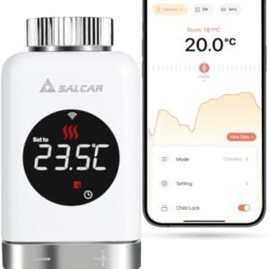 Termostat Inteligent pentru Calorifer SALCAR TRV801W WiFi, Smart Radiator Thermostat cu LCD, Compatibil Alexa & Google Home, Tuya, Fără Hub