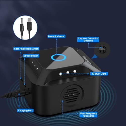Aparat cu ultrasunete anti-șoareci și șobolani 360°, frecvență reglabilă, cu lumină LED stroboscopică, repelent rozătoare pentru priză – interior - imagine 8