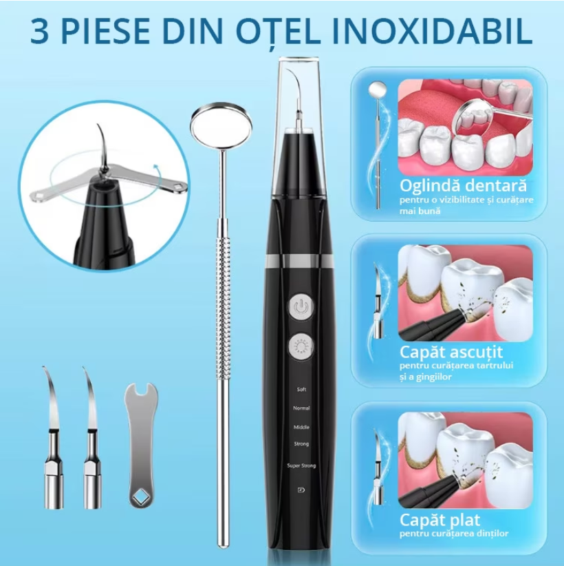 Aparat ultrasonic pentru curățarea dinților, îndepărtare placă și tartru, 5 moduri de intensitate, reîncărcabil USB, cleaner dentar inteligent - imagine 5
