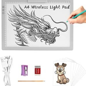Placă luminoasă LED A4 TOHETO wireless, reîncărcabilă, cu suport reglabil și clip superior – pentru desen & diamond painting