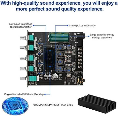 Amplificator Audio Bluetooth ZK-TB21 2.1CH 200W, 50W×2 + 100W Subwoofer, Bluetooth 5.0 & AUX, Control Bass/Treble pentru Boxe DIY - imagine 3