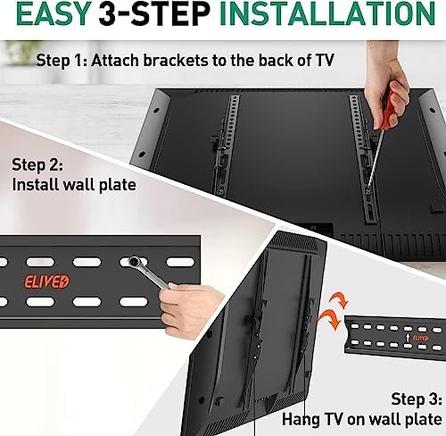 Suport TV de perete înclinat ELIVED pentru televizoare 26–55”, ultra slim, montaj ușor cu reglare înclinare, VESA 400x400 mm, max. 45 kg - imagine 6