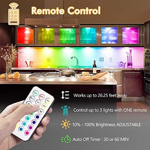 Set 3 spoturi LED RGB HiDure pentru dulap și mobilier, lumini tip Puck Light cu atingere (Tap Light), iluminare multicoloră pentru cabinet, dressing și closet – Crem - imagine 3