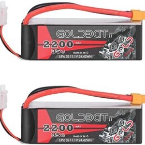 Set 2 baterii LiPo GOLDBAT 3S 2200mAh 11.1V 35C cu XT60 pentru avion RC, dronă FPV și elicopter