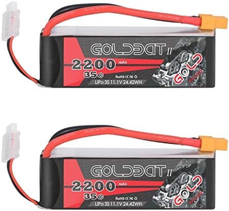 Set 2 baterii LiPo GOLDBAT 3S 2200mAh 11.1V 35C cu XT60 pentru avion RC, dronă FPV și elicopter