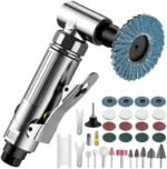 Set polizor pneumatic unghiular 90° cu accesorii, mini șlefuitor cu aer comprimat 90 PSI (6.2 Bar), discuri abrazive 50 mm și capete pentru lustruire – EYPINS