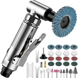 Set polizor pneumatic unghiular 90° cu accesorii, mini șlefuitor cu aer comprimat 90 PSI (6.2 Bar), discuri abrazive 50 mm și capete pentru lustruire – EYPINS