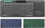Mini tastatură wireless Rii cu touchpad, Bluetooth 5.0 + 2.4G, iluminare LED, layout QWERTZ – negru