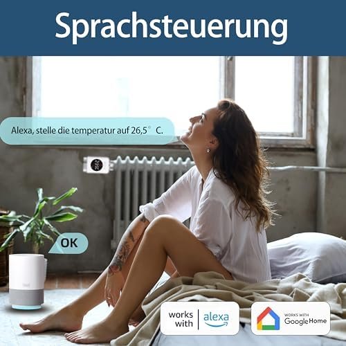 Termostat Inteligent pentru Calorifer SALCAR TRV801W WiFi, Smart Radiator Thermostat cu LCD, Compatibil Alexa & Google Home, Tuya, Fără Hub - imagine 4