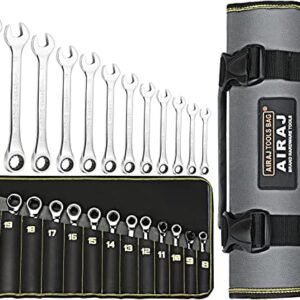 Set chei combinate cu clichet 8–19 mm, 72 dinți, din oțel Chrome Vanadium, în husă rulabilă – AIRAJ