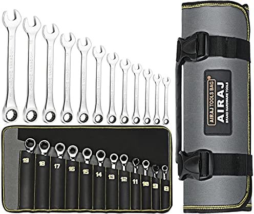 Set chei combinate cu clichet 8–19 mm, 72 dinți, din oțel Chrome Vanadium, în husă rulabilă – AIRAJ