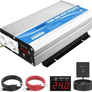 Invertor GIANDEL 2000W Pure Sine Wave 24V → 230V cu telecomandă, 2 prize EU, USB 2.4A și display LED pentru autorulotă, camping și sisteme off-grid
