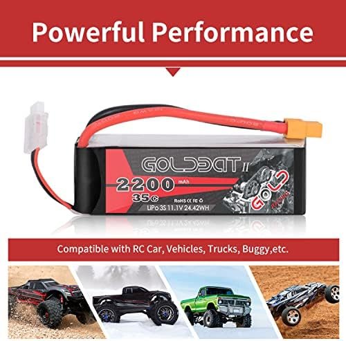 Set 2 baterii LiPo GOLDBAT 3S 2200mAh 11.1V 35C cu XT60 pentru avion RC, dronă FPV și elicopter - imagine 7