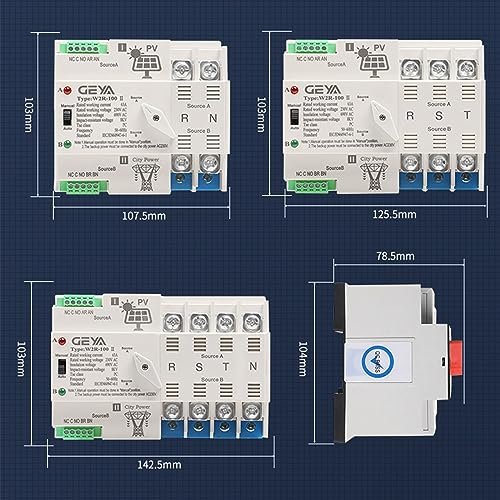 Comutator automat transfer GEYA ATS 2P 100A 220V AC pentru sistem solar / energie urbană (Automatic Transfer Switch) - imagine 7